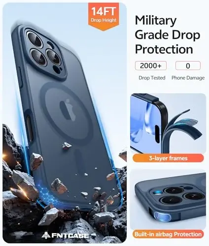 FNTCASE iPhone 16 Pro uchun g‘ilof: Magnitli mat yarim shaffof harbiy standartga mos zarbaga chidamli telefon g‘ilofi | Yengil, mustahkam, bardoshli himoya bamperi - 5