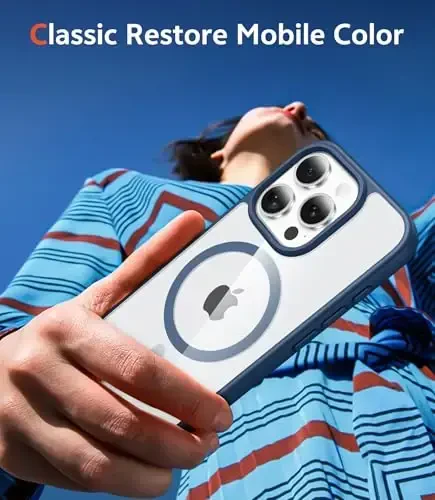 FNTCASE iPhone 16 Pro uchun g'ilof: Magnitli tiniq telefon g'iloflari, himoya, sarg'ayishga qarshi, ingichka, yupqa, shaffof qopqoq, harbiy standartga mos zarbaga chidamli, yiqilishdan himoya, yengil (B-ko'k) - 7