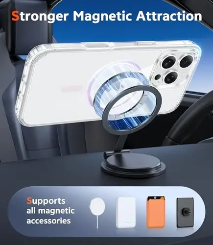 FNTCASE iPhone 16 Pro uchun g'ilof: Magsafe bilan mos keladigan shaffof magnit telefon g'iloflari, ingichka, sarg'ayishga qarshi, harbiy darajadagi tushishdan himoya, zarbga chidamli himoya shaffof mobil qopqoq (D-pushti) - 4