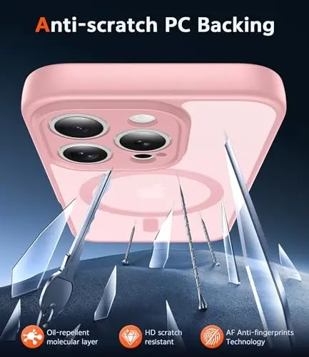 FNTCASE iPhone 16 Pro uchun g‘ilof: Magsafe bilan mos keluvchi mat magnitli telefon g‘iloflari, ekran himoyachisi bilan, ingichka, sarg‘ayishga qarshi, zarbga chidamli himoya qoplamasi (C-pushti) - 5
