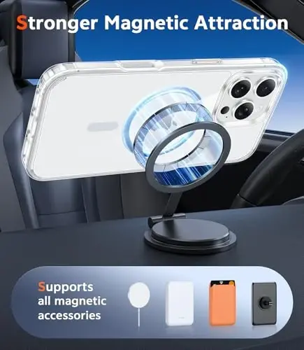 FNTCASE iPhone 16 Pro uchun g'ilof: Magsafe bilan mos keluvchi shaffof magnit telefon g'iloflari, ingichka, sarg'ayishga qarshi, harbiy darajadagi tushishdan himoya, mustahkam himoya shaffof mobil qopqoq (D-ko'k magnit) - 4