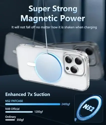 FNTCASE iPhone 16 Pro uchun g‘ilof: Magsafe bilan mos keluvchi shaffof magnit telefon g‘iloflari, ingichka, sarg‘aymaydigan, harbiy darajadagi zarbga chidamli himoya shaffof g‘ilof (D-Shaffof Magnit) - 3