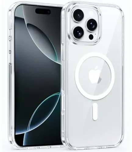FNTCASE iPhone 16 Pro uchun g‘ilof: Magsafe bilan mos keluvchi shaffof magnit telefon g‘iloflari, ingichka, sarg‘aymaydigan, harbiy darajadagi zarbga chidamli himoya shaffof g‘ilof (D-Shaffof Magnit) 