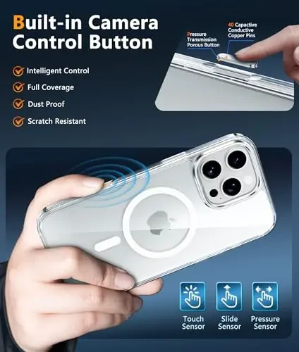 FNTCASE iPhone 16 Pro uchun g‘ilof: Magsafe bilan mos keluvchi shaffof magnit telefon g‘iloflari, ingichka, sarg‘aymaydigan, harbiy darajadagi zarbga chidamli himoya shaffof g‘ilof (D-Shaffof Magnit) - 3
