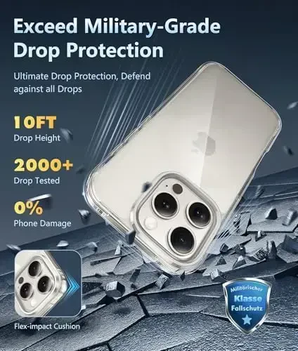 FNTCASE iPhone 16 Pro uchun g'ilof: Magsafe bilan mos keluvchi shaffof telefon g'iloflari Yupqa sarg'ayishga qarshi harbiy darajadagi tushishdan himoya Qattiq zarbga chidamli himoya shaffof mobil telefon qopqog'i (B-Shaffof) - 4