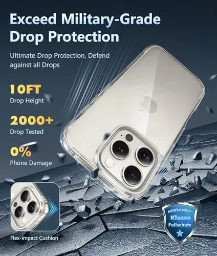 FNTCASE iPhone 16 Pro uchun g'ilof: Magsafe bilan mos keluvchi shaffof telefon g'iloflari Yupqa sarg'ayishga qarshi harbiy darajadagi tushishdan himoya Qattiq zarbga chidamli himoya shaffof mobil telefon qopqog'i (B-Shaffof) - 4