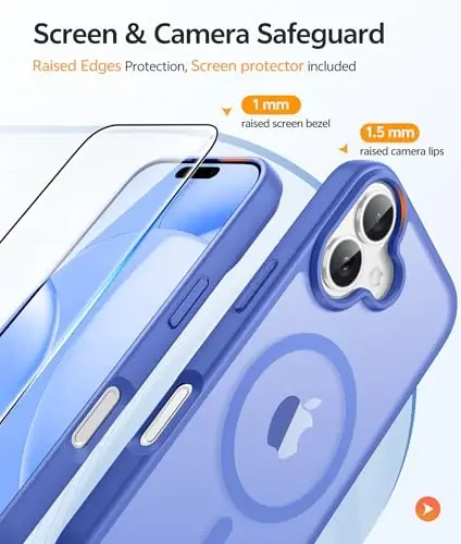 FNTCASE iPhone 16 uchun g'ilof: Ekran himoyachisi bilan kuchli magnitli telefon g'ilofi | Yarı şəffaf mat Yupqa zarbga chidamli himoya qopqog'i - 4