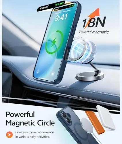 FNTCASE iPhone 16 uchun g‘ilof [Magsafe bilan mos keladi] Shaffof matli g‘iloflar [Ekran himoyachisi bilan] Harbiy darajadagi zarbaga chidamli himoya telefon qopqog‘i - Moviy - 3