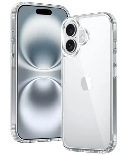 FNTCASE iPhone 16 uchun g'ilof: Shaffof harbiy standartdagi zarbadan himoya, sarg'ayishga qarshi ingichka g'ilof - Zarbadan himoya qiluvchi mustahkam shaffof telefon qopqog'i (B-Shaffof) 