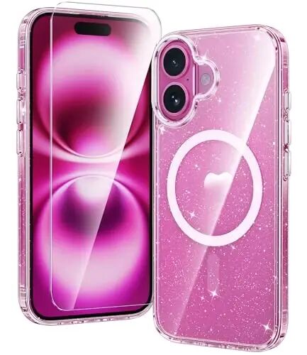 FNTCASE iPhone 16 uchun g‘ilof: Shaffof magnit harbiy darajadagi tushishdan himoya, sarg‘ayishga qarshi ingichka g‘ilof - zarbaga chidamli himoya shaffof telefon qopqog‘i (D-Glitter magnitli) - 1