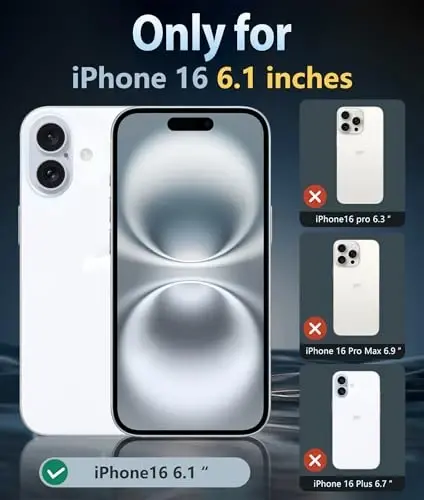 FNTCASE iPhone 16 uchun g‘ilof: Shaffof magnitli harbiy standartga mos tushishdan himoya, sarg‘ayishga qarshi, ingichka g‘ilof - zarbaga chidamli himoya shaffof telefon qopqog‘i (D-siyohrang) - FNTCASE (1)