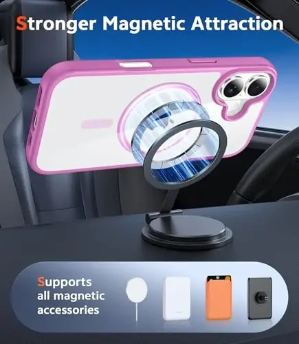 FNTCASE iPhone 16 uchun g'ilof Shaffof: Magnitli telefon g'iloflari ekran himoyachisi bilan Sariqlikka qarshi Shaffof Yengil Ingichka Mustahkam himoya mobil telefon qopqog'i (B-Pushti) - 4