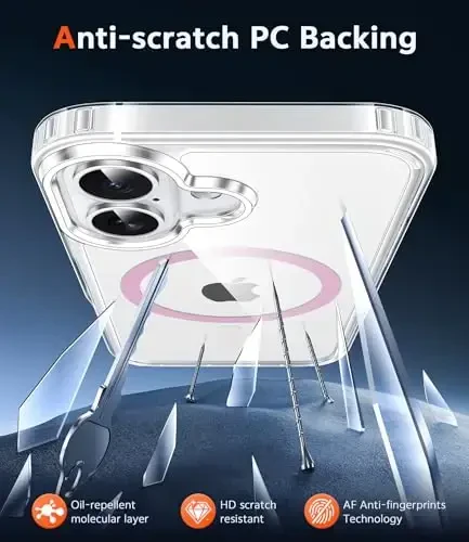 FNTCASE iPhone 16 uchun G'ilof Shaffof: Magsafe bilan mos keladigan magnit telefon g'iloflari Yupqa sarg'ayishga qarshi harbiy darajadagi tushishdan himoya Qattiq zarbga chidamli himoya shaffof uyali qopqoq (D-pushti) - 7