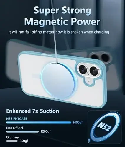 FNTCASE iPhone 16 uchun g'ilof Shaffof: Magsafe bilan mos magnit telefon g'iloflari Yupqa sarg'ayishga qarshi harbiy darajadagi tushishdan himoya Qattiq himoya shaffof mobil telefon qopqog'i (D-Teal magnitli) - 3