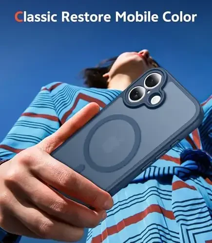 FNTCASE iPhone 16 uchun matli g'ilof: magnitli telefon g'iloflari ekran himoyachisi bilan, Magsafe bilan mos, ingichka, sarg'aymaydigan, zarbga chidamli, himoya qiluvchi yarim shaffof g'ilof (C-ko'k) - 7