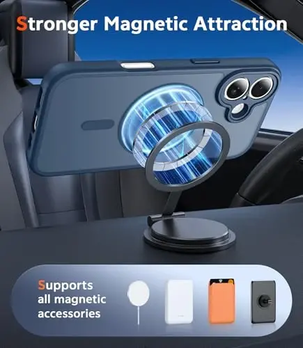 FNTCASE iPhone 16 uchun matli g'ilof: magnitli telefon g'iloflari ekran himoyachisi bilan, Magsafe bilan mos, ingichka, sarg'aymaydigan, zarbga chidamli, himoya qiluvchi yarim shaffof g'ilof (C-ko'k) - 4