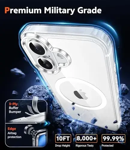 FNTCASE iPhone 16 uchun qutil: shaffof magnitli harbiy darajali yiqilishdan himoya qarshi sargʻayishga qarshi nozik quti - mustahkam zarbaga chidamli himoya olinadigan shaffof uyali telefon qopqogʻi (shaffof) - 6