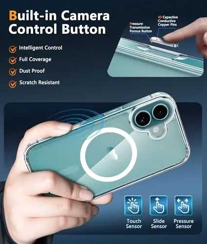 FNTCASE iPhone 16 uchun telefon g'ilofi: Magnitli harbiy standartdagi tushishdan himoya, sarg'ayishga qarshi ingichka g'ilof - zarbaga chidamli shaffof telefon qopqog'i (D-Shaffof magnitli) - 3