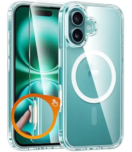FNTCASE iPhone 16 uchun telefon g'ilofi: Magnitli harbiy standartdagi tushishdan himoya, sarg'ayishga qarshi ingichka g'ilof - zarbaga chidamli shaffof telefon qopqog'i (D-Shaffof magnitli) 
