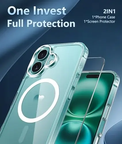 FNTCASE iPhone 16 uchun telefon g'ilofi: Magnitli harbiy standartdagi tushishdan himoya, sarg'ayishga qarshi ingichka g'ilof - zarbaga chidamli shaffof telefon qopqog'i (D-Shaffof magnitli) - 5