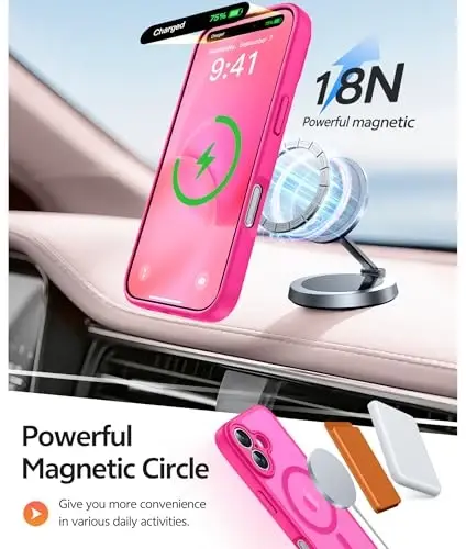 FNTCASE iPhone 16 uchun telefon g‘ilofi: Magnitli yarim shaffof mat zarbga chidamli ingichka mobil telefon qopqog‘i - Harbiy darajadagi tushishga chidamli qattiq orqa barmoq izlariga qarshi himoya g‘ilofi - 3