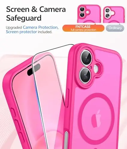 FNTCASE iPhone 16 uchun telefon g‘ilofi: Magnitli yarim shaffof mat zarbga chidamli ingichka mobil telefon qopqog‘i - Harbiy darajadagi tushishga chidamli qattiq orqa barmoq izlariga qarshi himoya g‘ilofi - 4