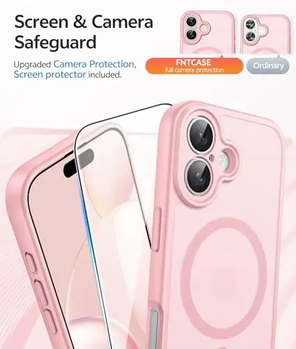 FNTCASE iPhone 16 uchun telefon g'ilofi: Magnitli yarim shaffof mat zarbga chidamli ingichka mobil telefon qopqog'i - Harbiy standartga javob beradigan tushishga chidamli qattiq orqa barmoq izlariga qarshi himoya g'ilofi - 4