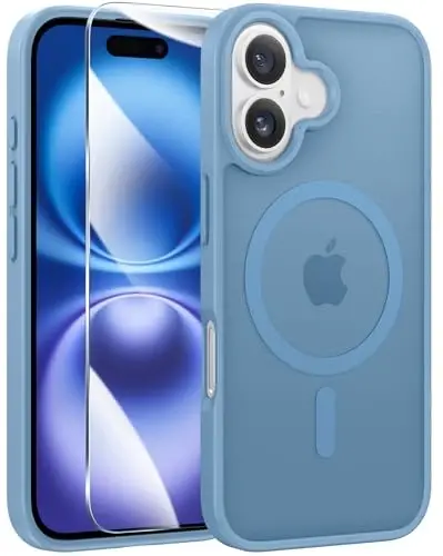 FNTCASE iPhone 16 uchun telefon g'ilofi: Magnitli yarim shaffof mat zarbga chidamli ingichka mobil telefon qopqog'i - Harbiy standartga mos tushishga chidamli qattiq orqa barmoq izlariga qarshi himoya qutisi 