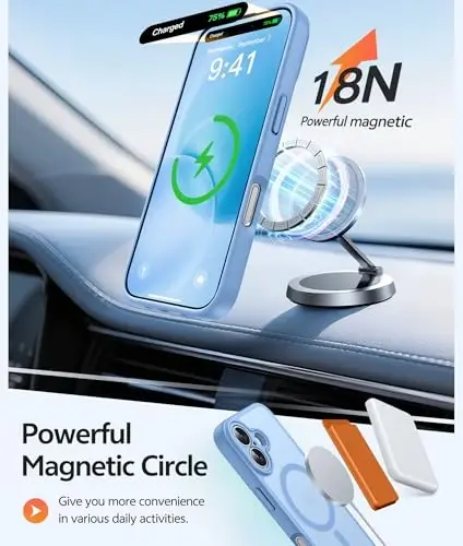 FNTCASE iPhone 16 uchun telefon g'ilofi: Magnitli yarim shaffof mat zarbga chidamli ingichka mobil telefon qopqog'i - Harbiy standartga mos tushishga chidamli qattiq orqa barmoq izlariga qarshi himoya qutisi - 3