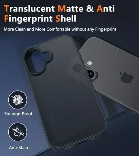 FNTCASE iPhone 16 uchun telefon gʻilofi: Mat teksturali ingichka yengil oʻtkazuvchan harbiy darajadagi tushishdan himoya qiluvchi mobil telefon qopqogʻi - Bardoshli zarbga chidamli himoya bamperi - 4