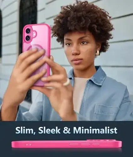 FNTCASE iPhone 16 uchun telefon g‘ilofi: Shaffof magnit harbiy darajadagi tushishdan himoya, sarg‘ayishga qarshi ingichka g‘ilof - Zarba o‘tkazmaydigan himoya shaffof mobil telefon qopqog‘i (D-Hot Pink Magnetic) - 1