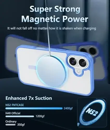 FNTCASE iPhone 16 uchun telefon g'ilofi: Shaffof magnit harbiy darajadagi tushishdan himoya, sarg'ayishga qarshi nozik g'ilof - mustahkam zarbga chidamli shaffof telefon qopqog'i (D-Ultramarine magnitli) - 3