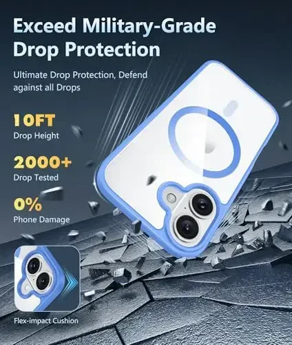 FNTCASE iPhone 16 uchun telefon g'ilofi: Shaffof magnit harbiy darajadagi tushishdan himoya, sarg'ayishga qarshi nozik g'ilof - mustahkam zarbga chidamli shaffof telefon qopqog'i (D-Ultramarine magnitli) - 4