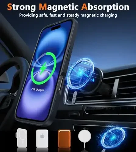 FNTCASE iPhone 16 uchun telefon qutisi: Magnitli shaffof mat zarbga chidamli ingichka mobil telefon qopqog'i - Harbiy darajadagi tushishga chidamli qattiq orqa barmoq izlariga qarshi himoya qutisi - 5