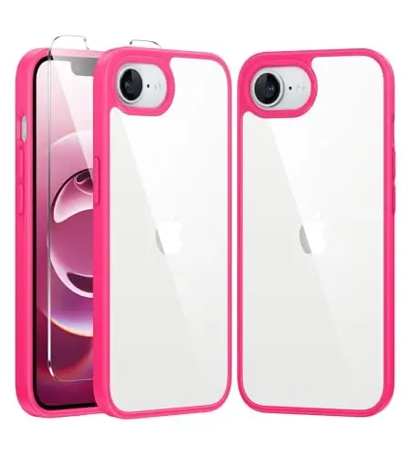 FNTCASE iPhone 16e Case Clear uchun: Magsafe bilan mos keluvchi ingichka sarg'aymaydigan harbiy darajadagi tushishdan himoya qiluvchi zarbga chidamli shaffof telefon qopqog'i (D-Hot Pink) 
