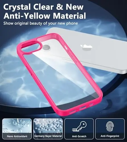 FNTCASE iPhone 16e Case Clear uchun: Magsafe bilan mos keluvchi ingichka sarg'aymaydigan harbiy darajadagi tushishdan himoya qiluvchi zarbga chidamli shaffof telefon qopqog'i (D-Hot Pink) - 3