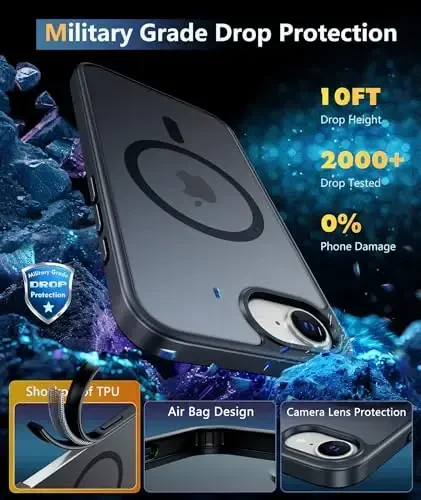 FNTCASE iPhone 16e Phone Case uchun: iPhone 16E 2025 Magnit Matt Harbiy Darajadagi Tushishdan Himoya Telefon Qopqog'i | Yupqa Sirpanishga Qarshi Bardoshli Zarba o'tkazmaydigan G'iloflar - 6