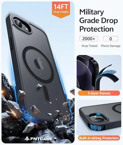 FNTCASE iPhone 16e Phone Case uchun: iPhone 16E 2025 Magnit Matt Harbiy Darajadagi Tushishdan Himoya Telefon Qopqog'i | Yupqa Sirpanishga Qarshi Bardoshli Zarba o'tkazmaydigan G'iloflar - 5