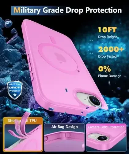 FNTCASE iPhone 16e Phone Case uchun: iPhone 16E 2025 Magnit Matt Harbiy Standartga Muofiq Tushishdan Himoya Qiluvchi Telefon G'ilofi | Yupqa Sirpanishga Qarshi Chidamli Zarba o'tkazmaydigan G'iloflar - 6