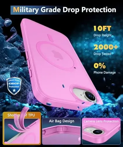FNTCASE iPhone 16e Phone Case uchun: iPhone 16E 2025 Magnit Matt Harbiy Standartga Muofiq Tushishdan Himoya Qiluvchi Telefon G'ilofi | Yupqa Sirpanishga Qarshi Chidamli Zarba o'tkazmaydigan G'iloflar - 6