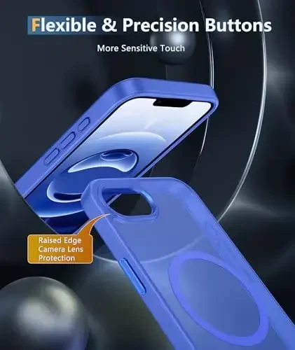 FNTCASE iPhone 16e uchun g'ilof: [Magsafe bilan mos] Shaffof matli g'iloflar [Ekran himoyachisi bilan] Harbiy standartga mos zarbaga chidamli himoya telefon qopqog'i - Ultramarin - 5