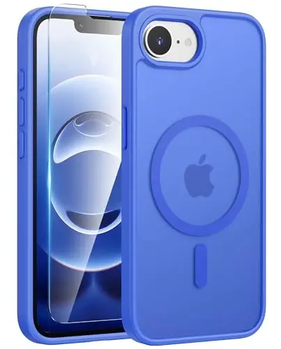 FNTCASE iPhone 16e uchun g'ilof: [Magsafe bilan mos] Shaffof matli g'iloflar [Ekran himoyachisi bilan] Harbiy standartga mos zarbaga chidamli himoya telefon qopqog'i - Ultramarin 