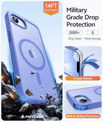 FNTCASE iPhone 16e uchun g'ilof: [Magsafe bilan mos] Shaffof matli g'iloflar [Ekran himoyachisi bilan] Harbiy standartga mos zarbaga chidamli himoya telefon qopqog'i - Ultramarin - 5