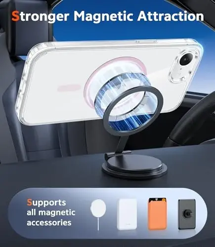 FNTCASE iPhone 16e uchun G'ilof Shaffof: Magnit telefon g'iloflari Magsafe Slim bilan mos keladi, sariqlikka qarshi harbiy standartga mos tushishdan himoya, zarbga chidamli shaffof mobil g'ilof (D-Pushti) - 4