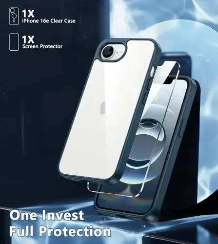 FNTCASE iPhone 16e uchun g‘ilof Shaffof: Magsafe bilan mos keladigan telefon g‘iloflari Yaxshi sarg‘ayishga qarshi Harbiy darajadagi zarbadan himoya Qattiq zarbga chidamli himoya Shaffof mobil telefon qopqog‘i (D-ko‘k) - 3