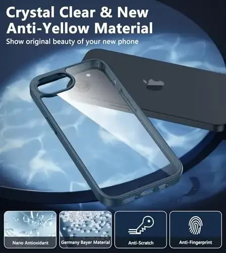 FNTCASE iPhone 16e uchun g‘ilof Shaffof: Magsafe bilan mos keladigan telefon g‘iloflari Yaxshi sarg‘ayishga qarshi Harbiy darajadagi zarbadan himoya Qattiq zarbga chidamli himoya Shaffof mobil telefon qopqog‘i (D-ko‘k) - 4