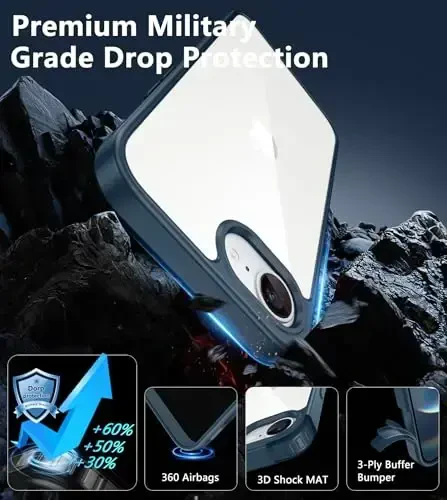 FNTCASE iPhone 16e uchun g‘ilof Shaffof: Magsafe bilan mos keladigan telefon g‘iloflari Yaxshi sarg‘ayishga qarshi Harbiy darajadagi zarbadan himoya Qattiq zarbga chidamli himoya Shaffof mobil telefon qopqog‘i (D-ko‘k) - 6