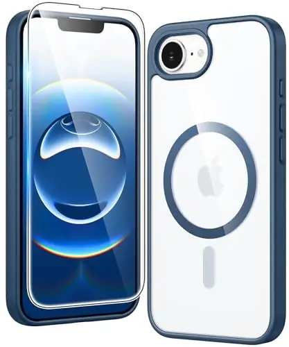 FNTCASE iPhone 16E uchun telefon g‘ilofi: Magnitli mustahkam himoya | Harbiy darajadagi ingichka sarg‘ayishga qarshi telefon g‘iloflari | Zarba va tirnalishga chidamli shaffof telefon qopqog‘i (B-ko‘k) 