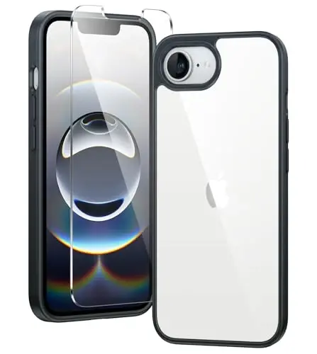 FNTCASE iPhone 16e uchun telefon g‘ilofi: Sarǵayishga qarshi zarbga chidamli g‘ilof | Harbiy darajadagi himoya, tirnalishga chidamli g‘iloflar | Mustahkam ingichka shaffof mobil telefon qopqog‘i (D-Black) 