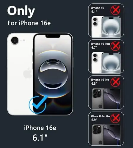 FNTCASE iPhone 16e uchun telefon g‘ilofi: Sarǵayishga qarshi zarbga chidamli g‘ilof | Harbiy darajadagi himoya, tirnalishga chidamli g‘iloflar | Mustahkam ingichka shaffof mobil telefon qopqog‘i (D-Black) - FNTCASE (1)
